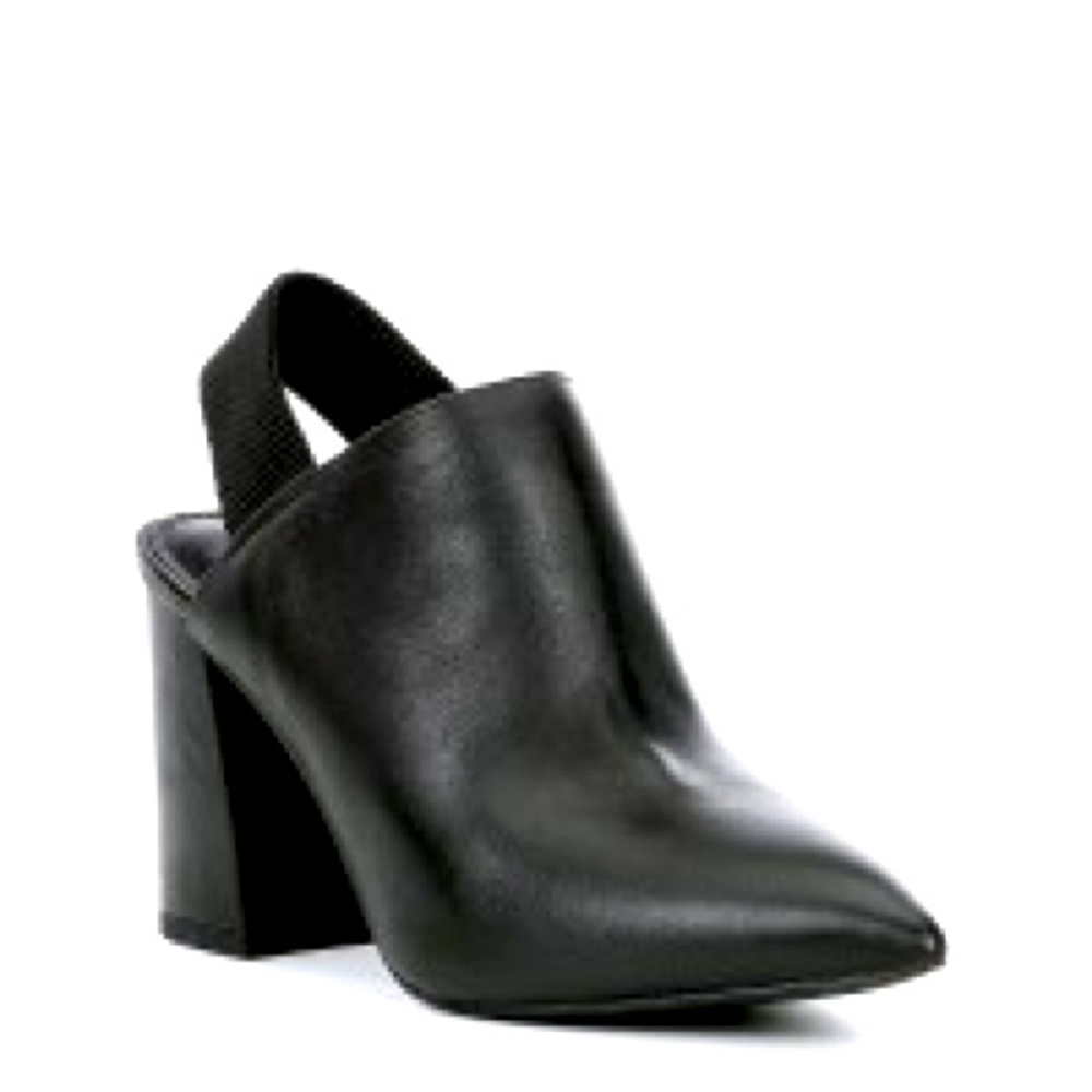 GB Pointy Toe Leather Sling Back Block Heel Pumps
